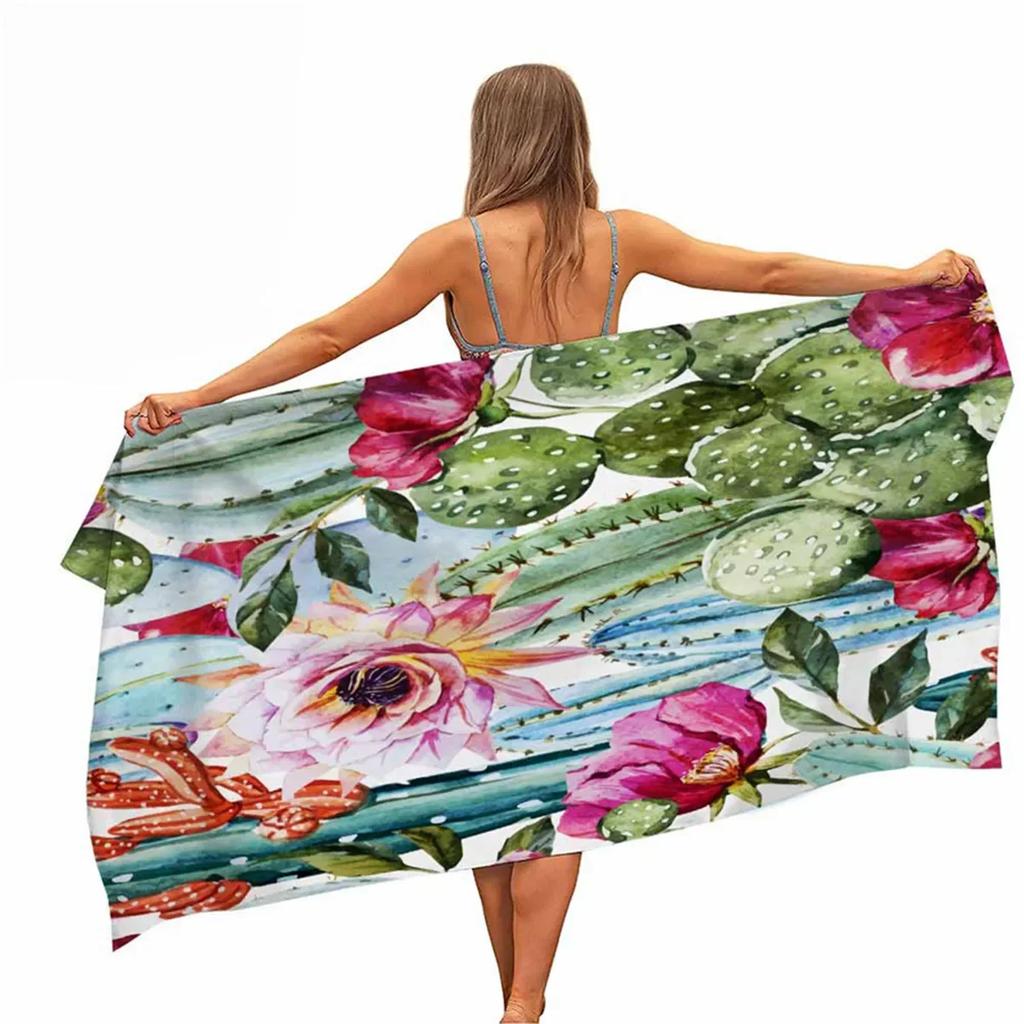 Cactus Plants Microfiber Pool Beach Towel Portable Quick Fast Dry Sand Outdoor Travel Swim Blanket Thin Yoga Camping Women Men