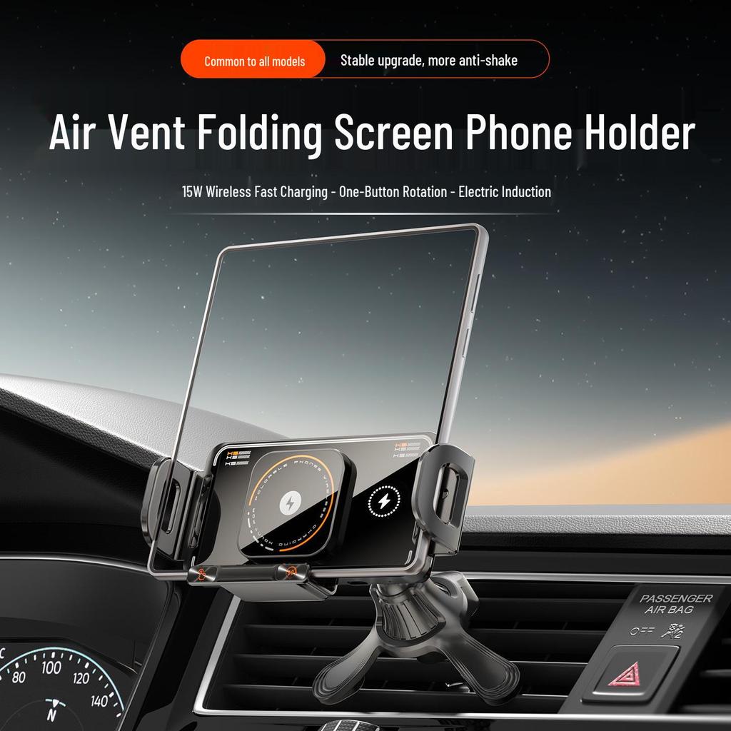 Universal Foldable Car Vent Phone Holder with Electric Rotation and Wireless Charging