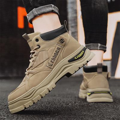 Fashion Men's Outdoor Mountaineering Sneakers Comfortable Fashion Lace Up Workwear Shoes Thick Soled Anti Slip Casual Motorcycle Boots