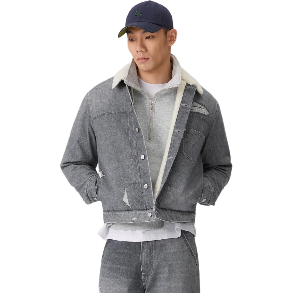 

Levis Зимняя теплая серия Модный повседневный удобный поло с длинным рукавом Джинсовая куртка Мужские куртки 004YR-0000 XL