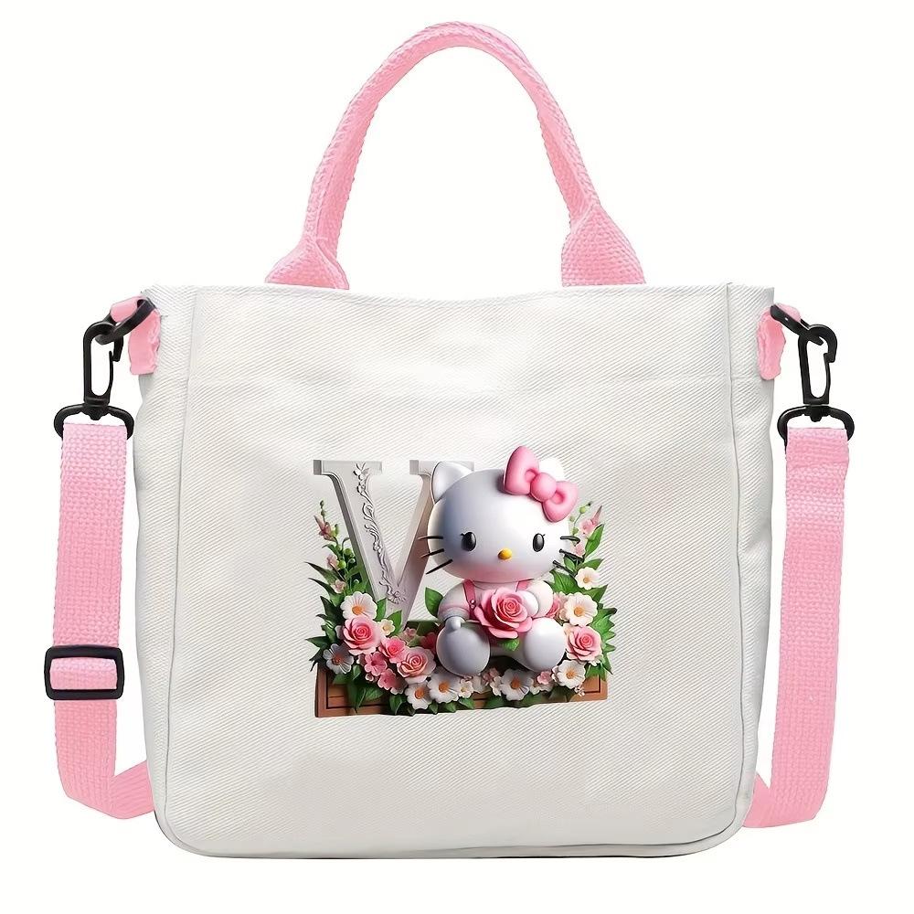 Sweet Cartoon Print 26 Letter Canvas Bag Schoolgirl Portable Crossbody Shoulder Bag Trend