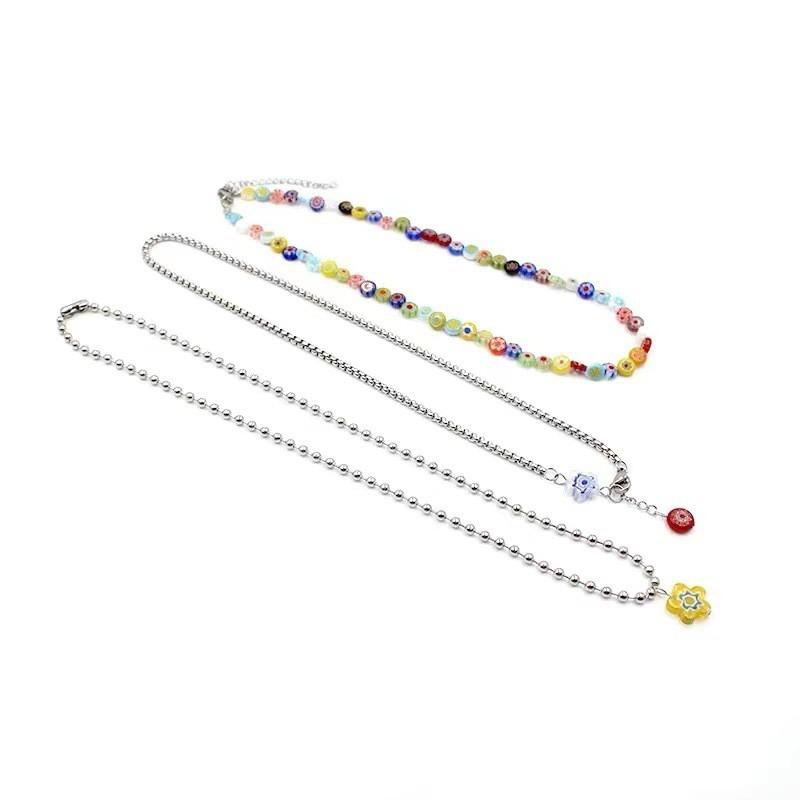 Boho Chic Layered Glass Flower Necklace Set With Snake Chain Ins Style Womens Collarbone Jewelry
