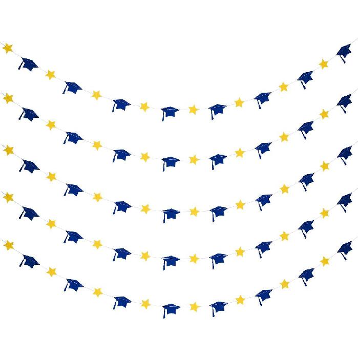 5Pcs Blue and Yellow Graduation Cap Garland Banner 2025 Graduation Banner Class of 2025 for Grad Party Decorations Class of 2025 Blue and Yellow