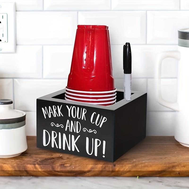1PC Cup Holder - Wood Drink Dispenser with Marker Slot for Easy ID - Perfect for Coffee Shops - Fits Most Plastic Cups, Adds Decorative Flair