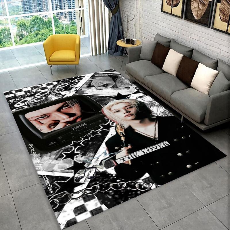 Kpop Felix Stray Kids Music star Carpet Rug for Playroom Bedroom Living Room Sofa Home Decor,kid Area Rug Non-slip Floor Mat