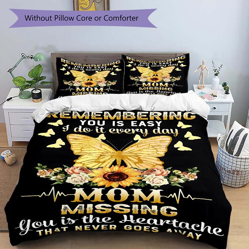 3PCs Mom Memorial Design Cover Set, Breathable Fabric, Machine Washable (1 Duvet Cover + 2 Pillowcases) (Without Quilt) yy250911170