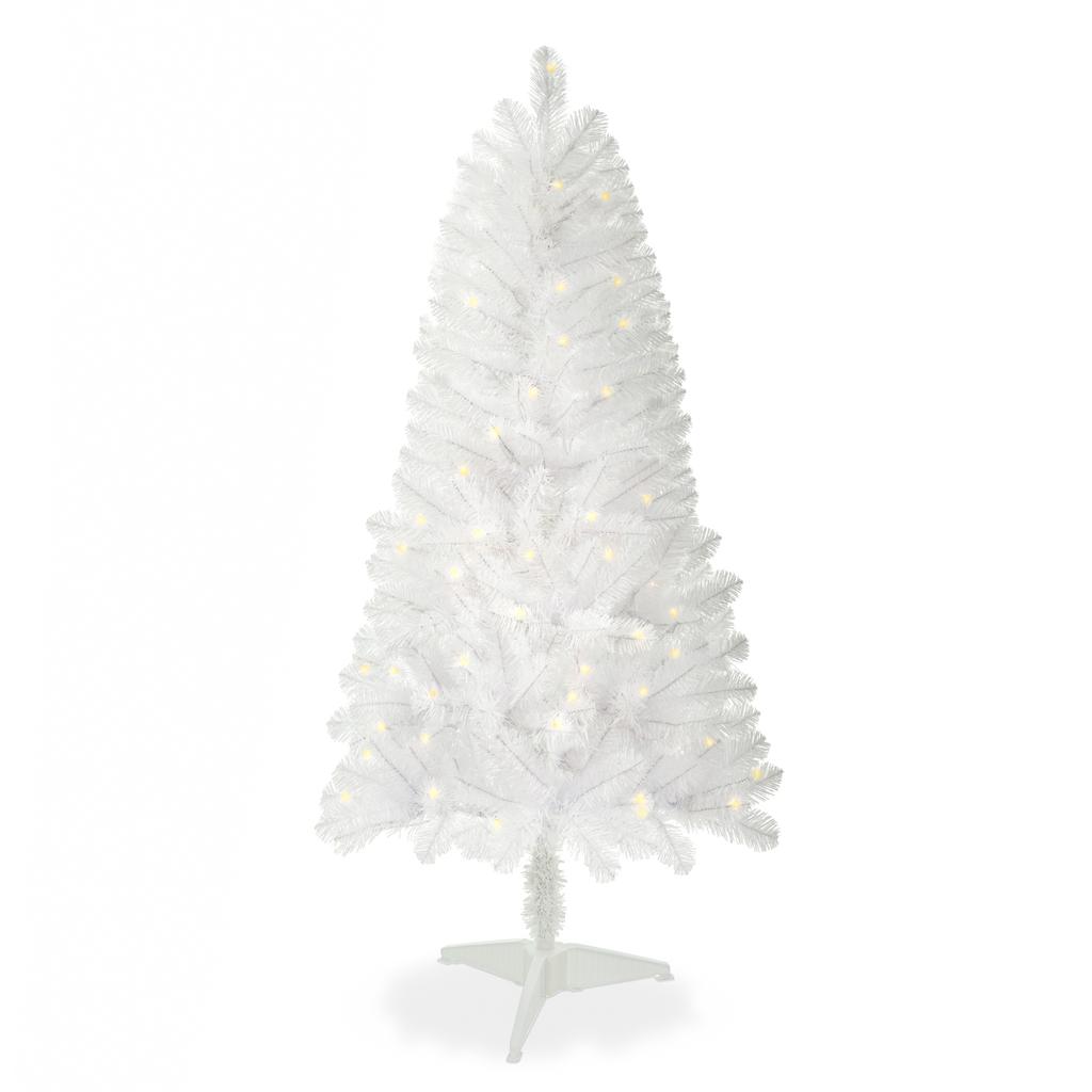 4ft White Artificial Christmas Tree Prelit With Stand, 100 Warm White LED Lights, Realistic 241 Branch Tips, PVC White Norwood