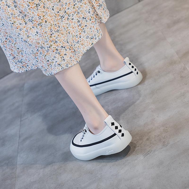 Fashion GKTINOO Women Sneakers Loafers Spring New Fashion Casual White Shoes Women Flat Lace Up Large Size 41 42 Nurse Shoes Women