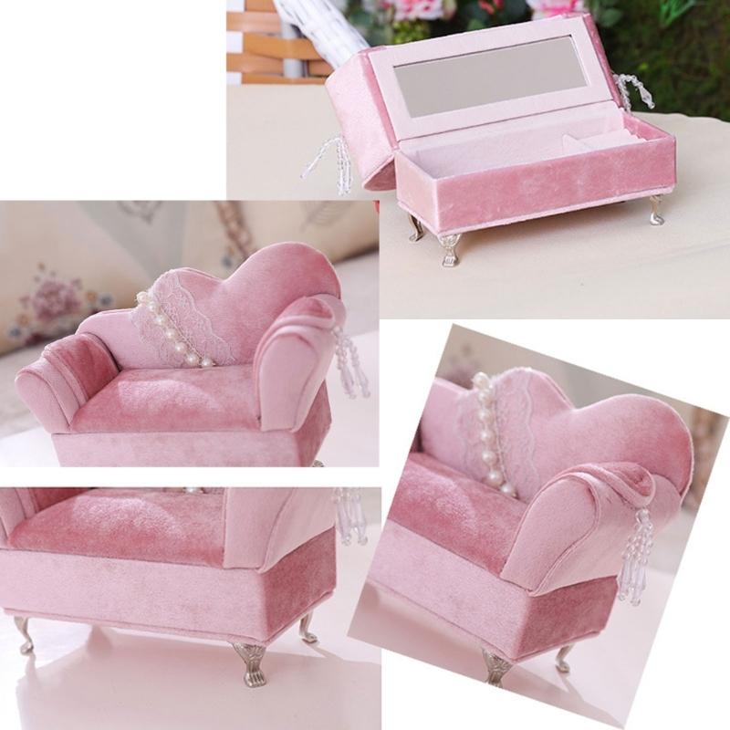 Openable Pink Furniture Jewelry Box Earrings Bracelet Ring Necklace Display Storage Cases Mini Armchair for Dollhouse