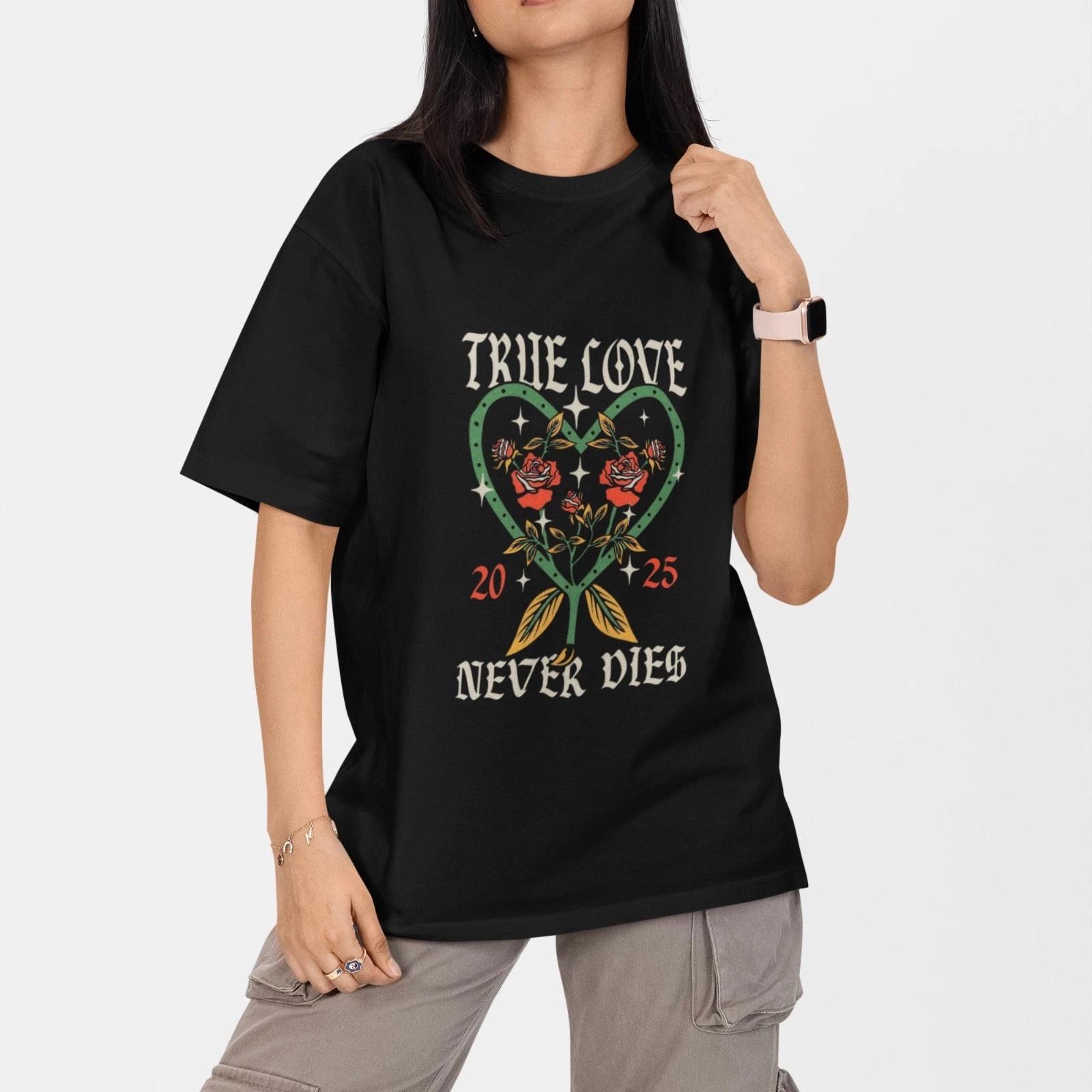 True Love Never Dies Shirt Vintage Tattoo Heart Roses 2025 Graphic Tee S