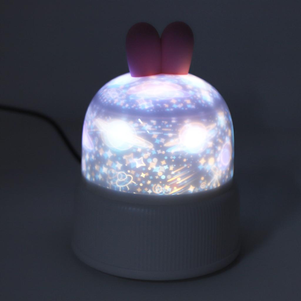 LED Ambiance Lamp Rabbit Shape Dynamic Projection Night Light with Round and Long Strip Films for Bedroom Game Room