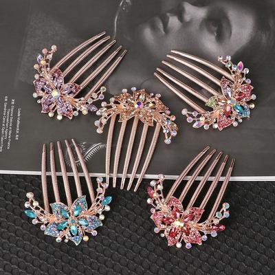 Fashion Hair Accessories Bride Hair Jewelry Shiny Rhinestone Hair Comb Inlaid Flower Hairpin