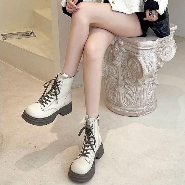 Martin boots women's 2025 new British brown boots spring and autumn single boots heightened platform short boots thick velvet snow boots