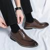 High-End Men's Brown Leather Shoes British Style Business Casual Heightening Spring Autumn Wear-Resistant Flat Heel Glue Bonding