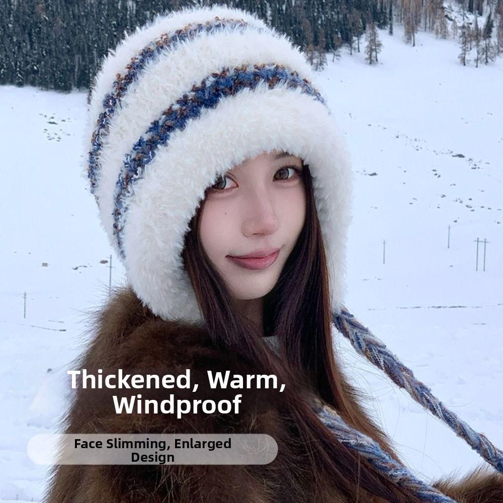 Korean Style Ear Protection Hat Soft Knitted Warm Hat Gifts Plush Pullover Hats  Outdoor