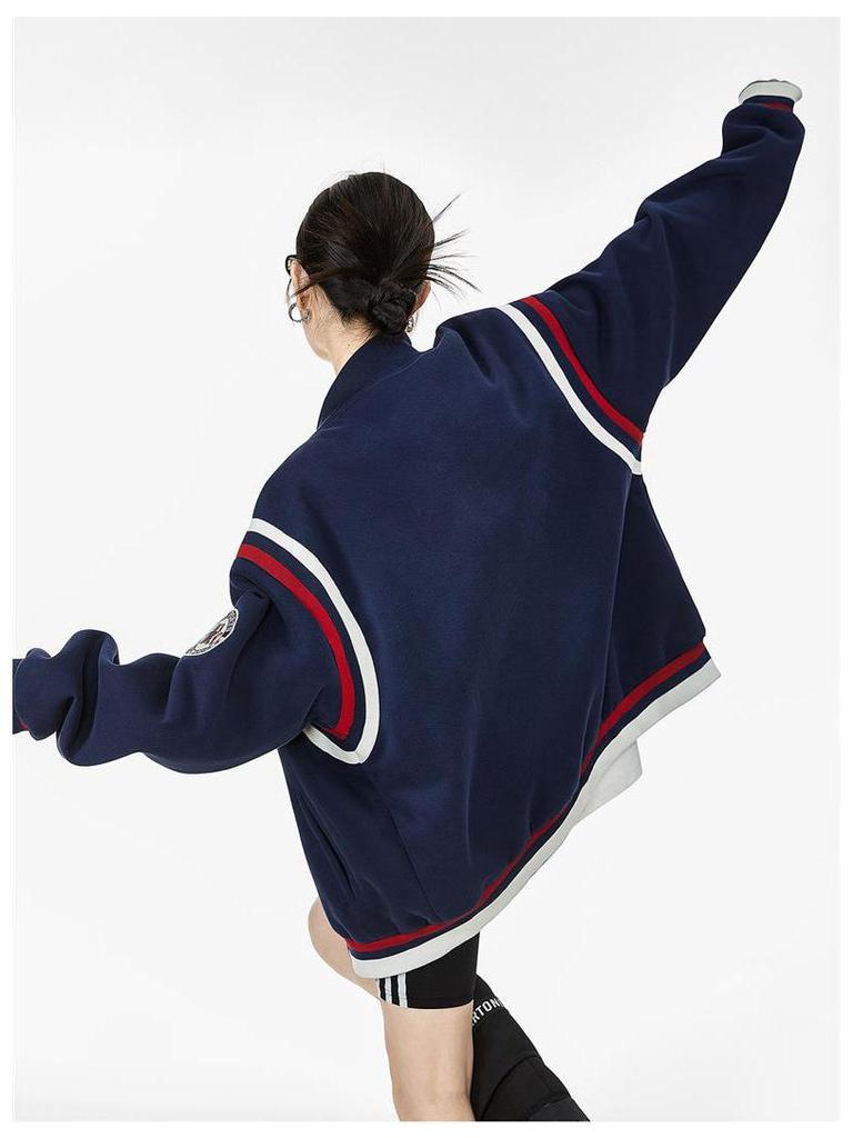 ICH MODE Women's Retro Color Block Baseball Jacket - Spring 2025 Collection