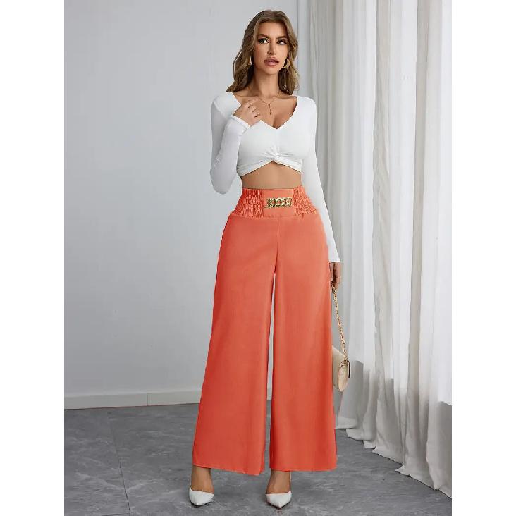 Women's new high waisted slimming style commuting solid color chain spring and autumn wide leg pants
