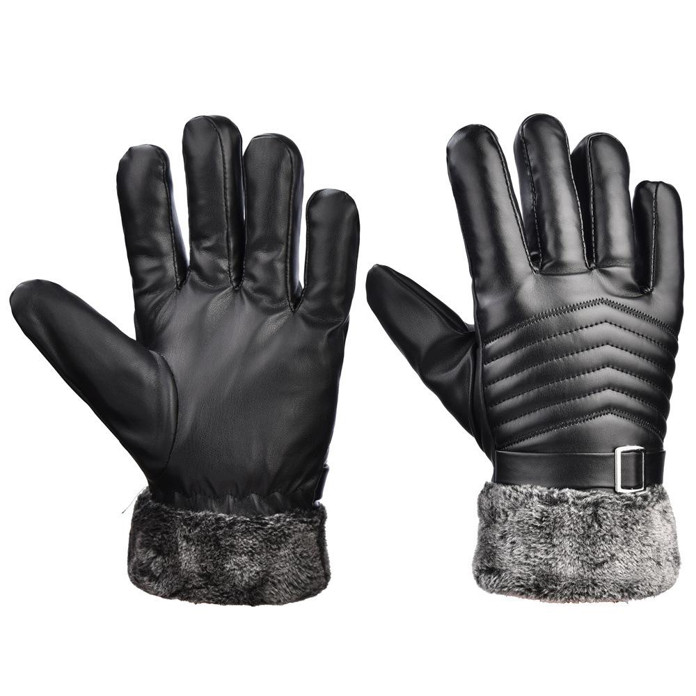 Autumn And Winter Men'S Pu Washed Leather Simulation Leather Fur Gloves Keep Warm Outdoor Cycling Manufacturers Wholesale Keep Warm Thicker