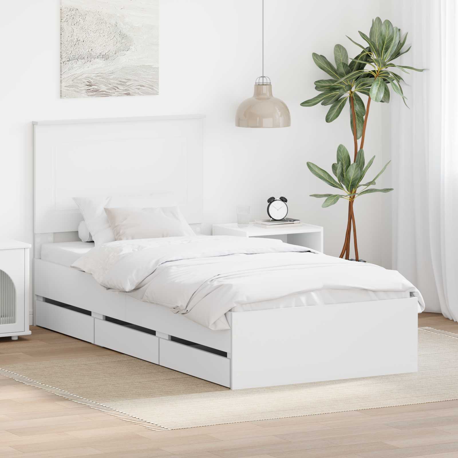 Bettgestell mit Schubladen Weiß 90 x 200 cm Holzwerkstoff