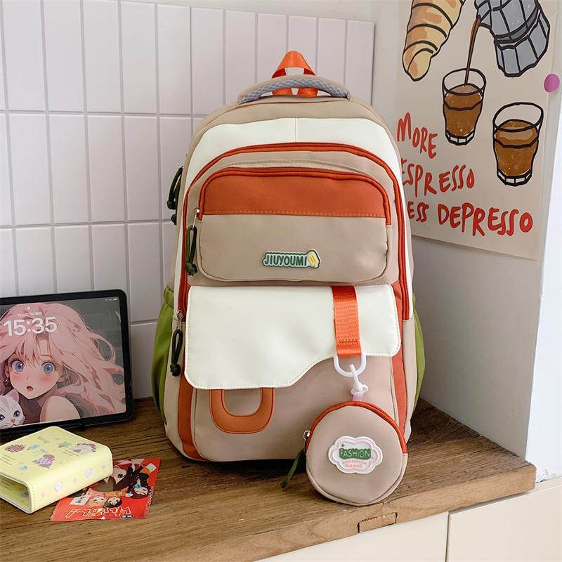 Large Capacity Girls Backpack Color Contrast Student Schoolbag