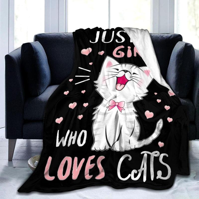 Cat Blanket for Gifts Cat Lovers Cozy Soft Flannel Kawaii Throw Blanket for Kids Adults Cozy Soft Blankets for Sofa Bed Couch
