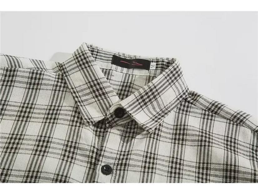 Trendy Men's Japanese Plaid Five-Point Sleeve Shirt for Summer