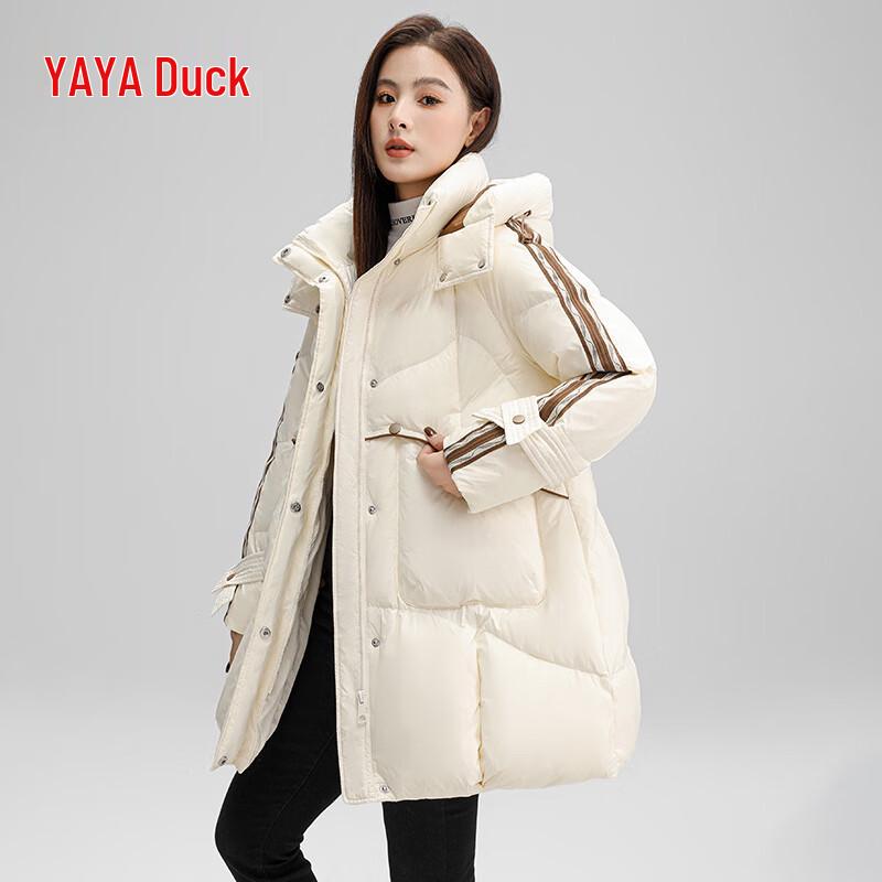 YAYA Women's Hooded Loose-Fit Mid-Length Winter Down Jacket