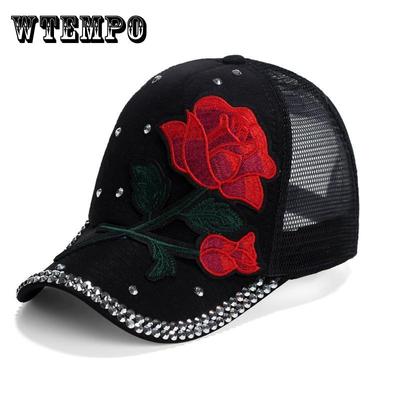 Hat Women's Embroidery Rose Baseball Cap Mesh Diamond Summer Women's Versatile Casual Hat Sunscreen Hat