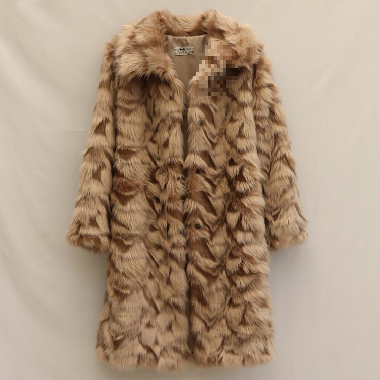 Women's Long Faux Fox Fur Coat - Versatile, Loose, Over-the-Knee, Warm Winter Style