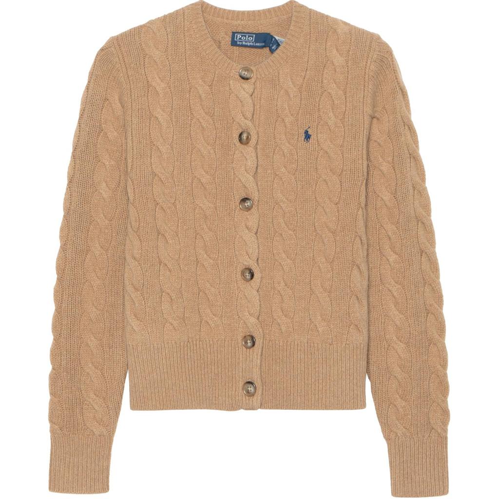 Polo Ralph Lauren Cable-Knit Wool-Cashmere Cardigan Solid Color Cable Knit Crew Neck Single-Breasted Long Sleeve Sweater WMPOSWENDW20161