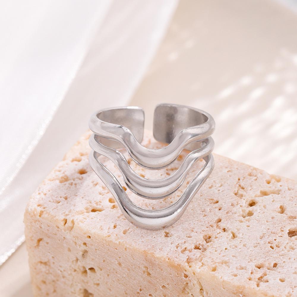 18K Gold Stainless Steel Retro Geometric Open Ring