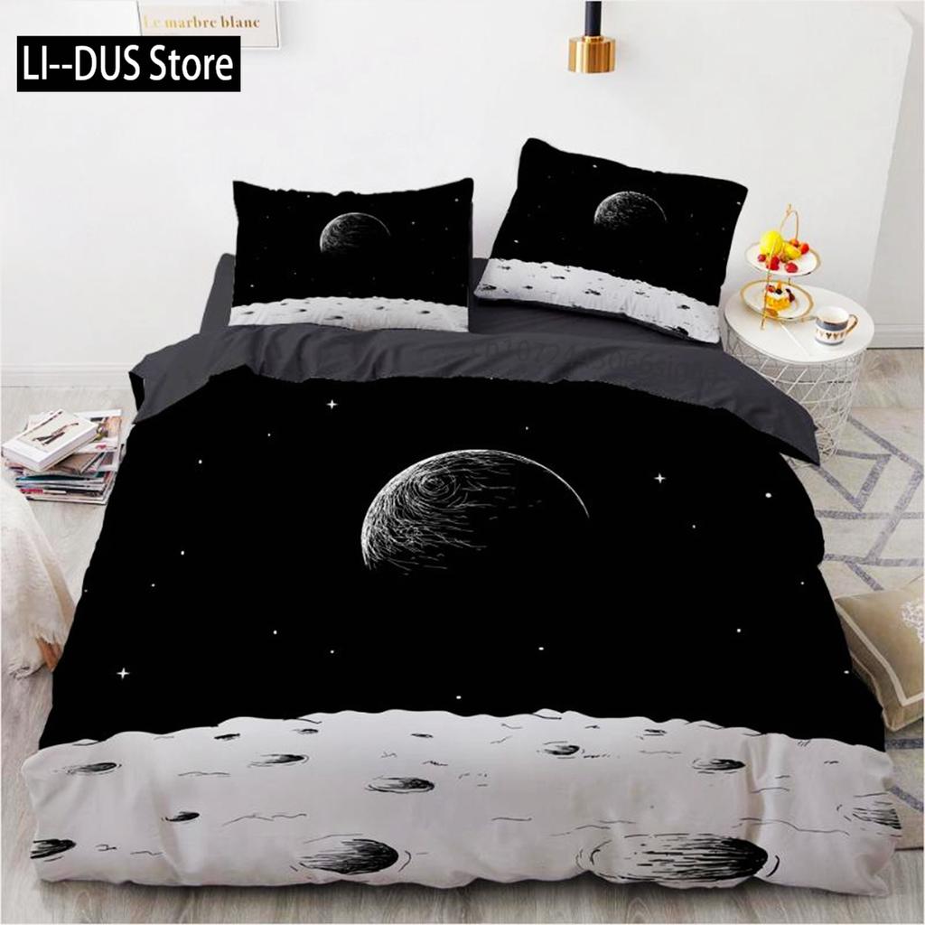 Space Duvet Cover Set Microfiber Outer Space Astronaut American Flag Pattern Bedding Set For Boys Girls Queen King Quilt Cover