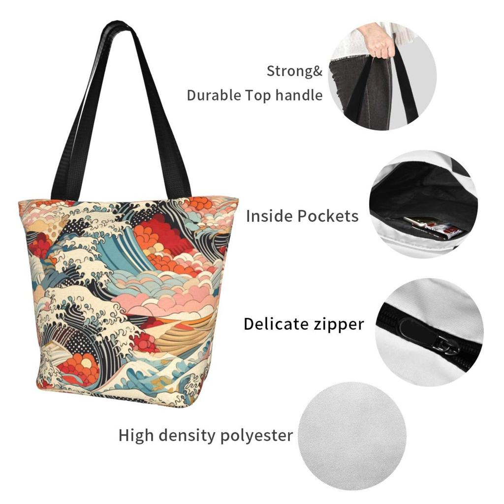 DADABULIU Bunte Wellen-Tragetasche Japanische Japanische Umhängetasche für Herren und Groß Perfekt für den Weg zur Arbeit oder Schultasche, Stil, Muster, Damen,