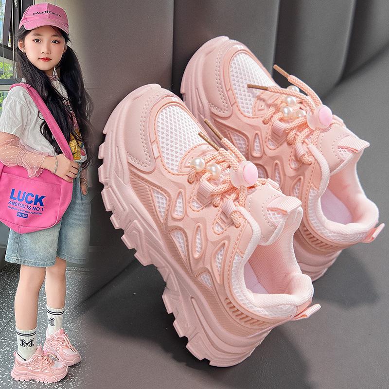

Сетчатые кроссовки для девочек: Дышащая повседневная обувь для весны и осени, идеально подходит для детей. 34 розовый