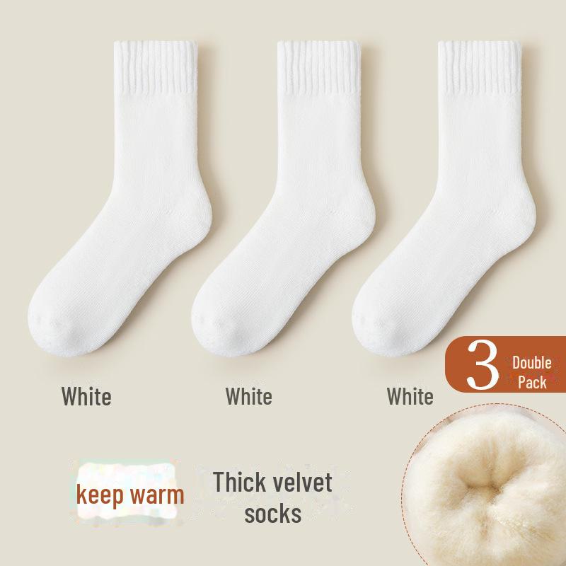 

Женские теплые носки средней длины из кашемира и шерсти для осени и зимы — толстые, без косточек, с бархатной подкладкой