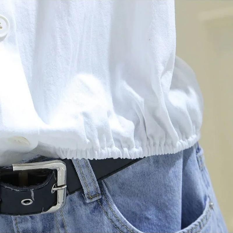 WTEMPO Brand Summer Square Neck French Women's Short Sleeve Shirt Short Loose Bubble Sleeve Waist Waist Exposed Collar Slim Top