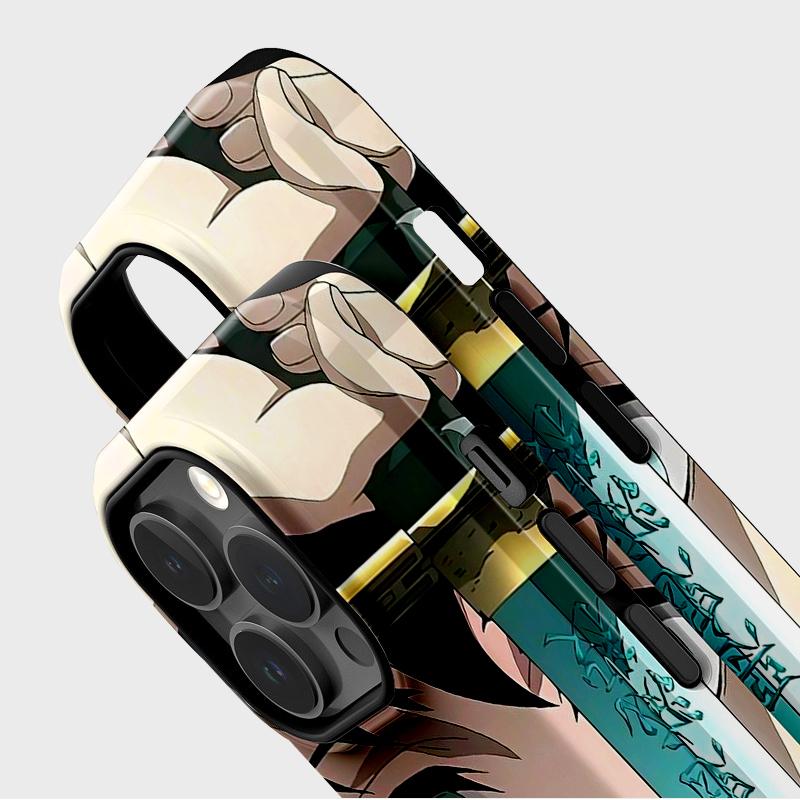 Coque de téléphone brillante avec revêtement par sublimation Plastique dur + Coque souple Demon Slayer: Coque arrière de protection intégrale à motif Kimetsu no Yaiba pour iPhone Samsung