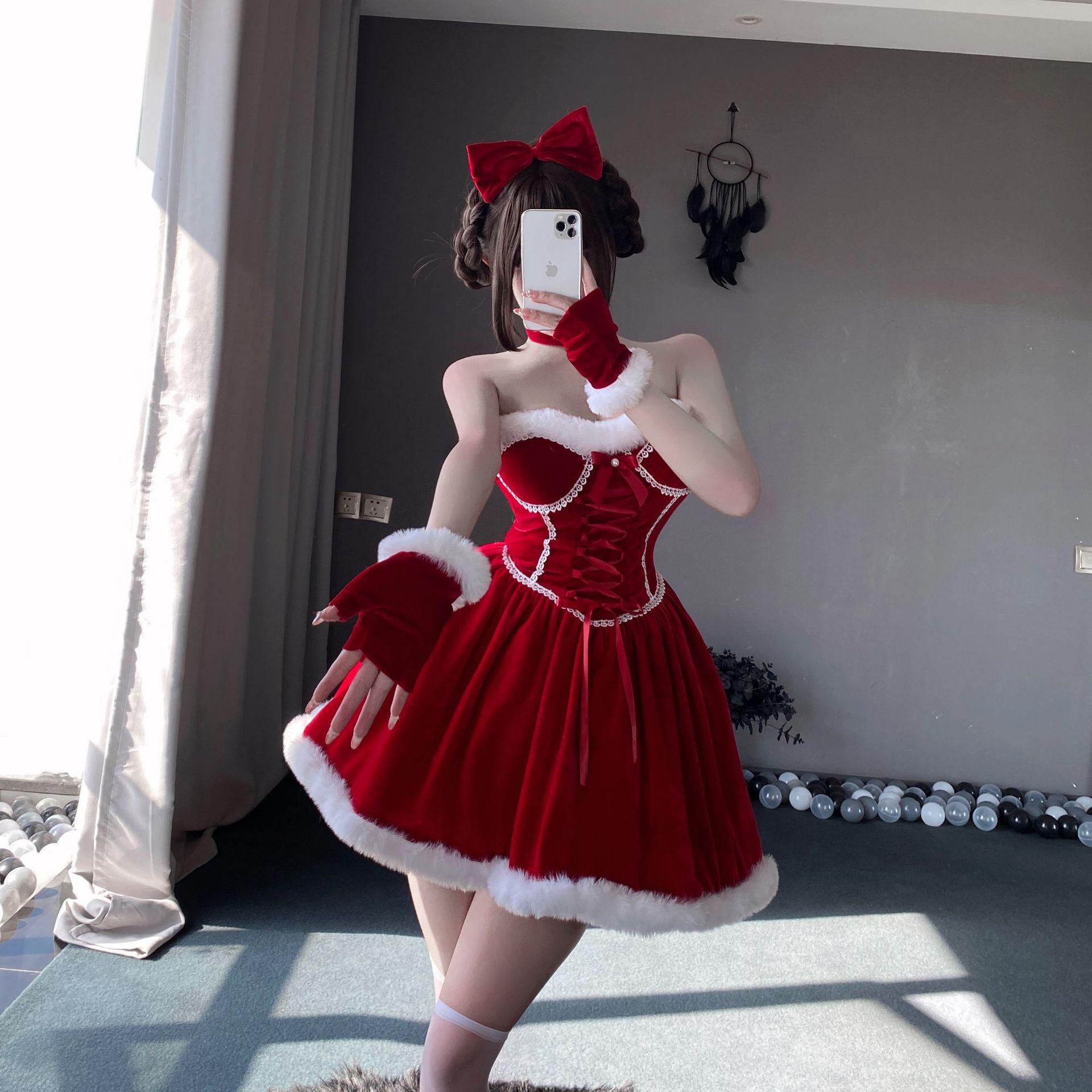 

Женское красное рождественское платье принцессы Ze You - Приталенное осенне-зимнее платье с пышной юбкой One Size (80-120 jin)