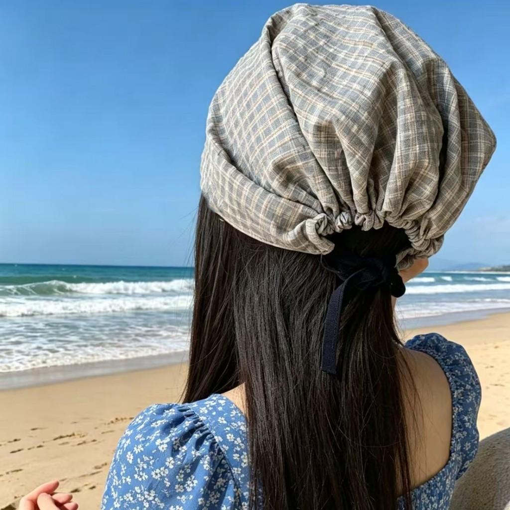 Vintage Plaid Bucket Hat With Breathable Polyester For Streetwear And Sun Protection
