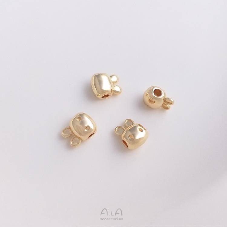 14K Guldpläterade Tecknad Morot Kanin Mellanläggspärlor, Stort Hål, DIY Armband Smyckesmaterial