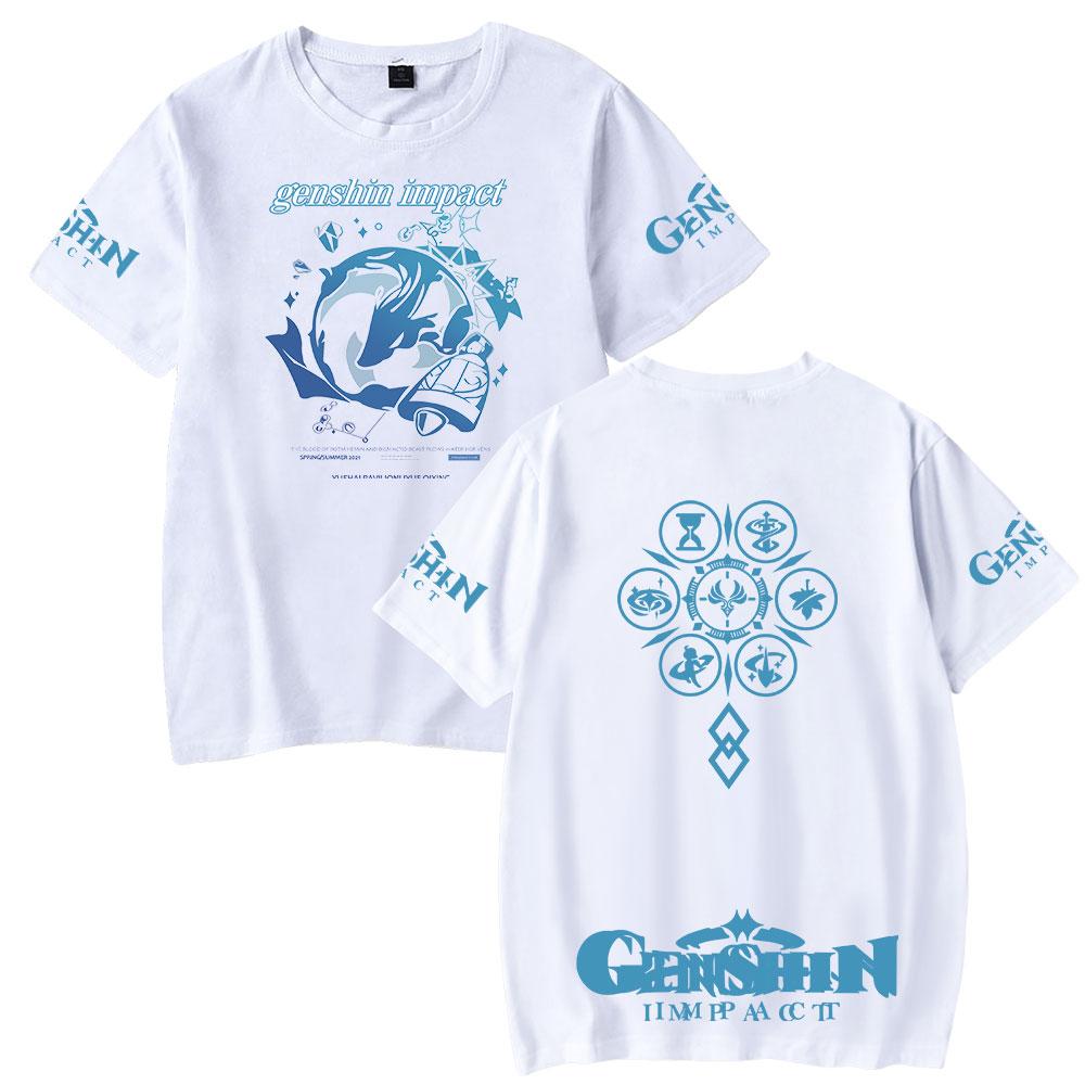 Genshin Impact Druck Damen Herren T-Shirt Lässig Atmungsaktiv T-Shirts Lustig Genshin Impact Locker T-Shirts Hemden Straße Übergroße T-Shirts Mann