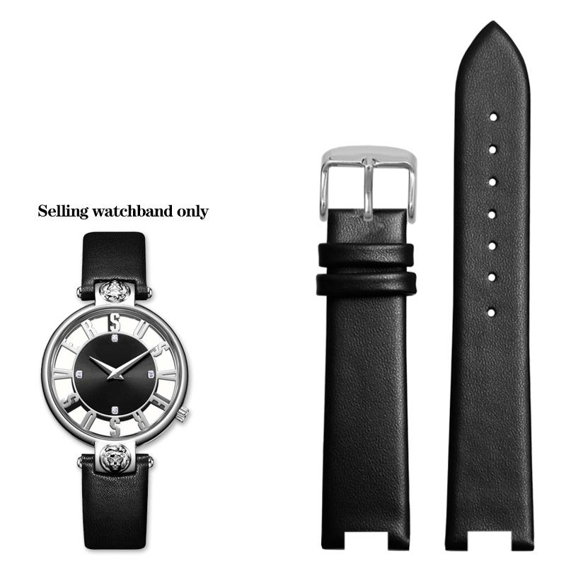 16*10mm Notched Genuine Leather Watchband for Ver-sace Female VERSUS VSP490118 VSPCD2217 Watch Band Strap Bracelet Blue White
