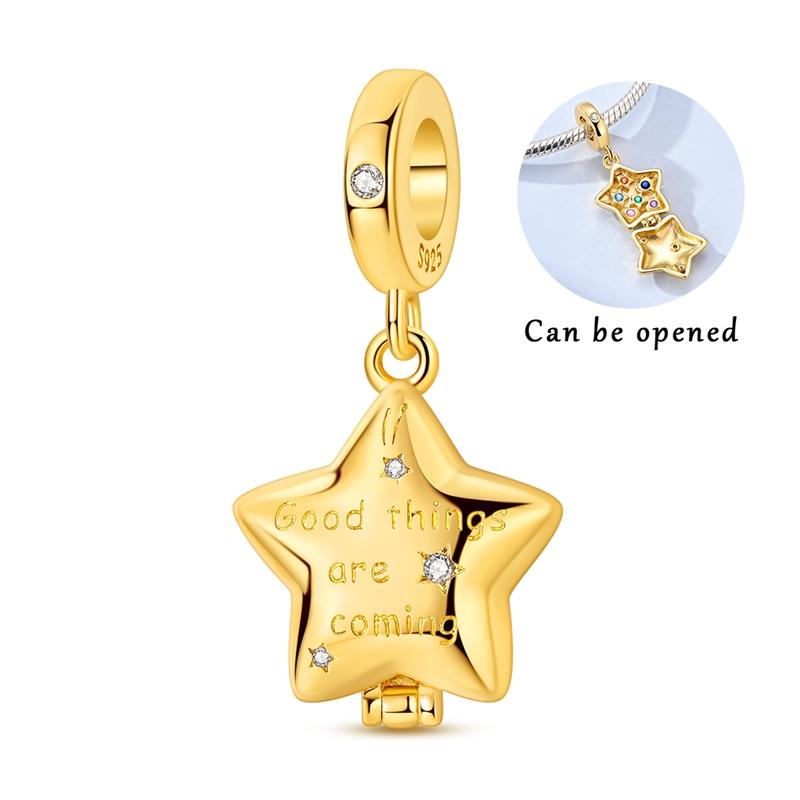 Charms 925 Silver Golden Lucky Star Ballet Shoe Heart Bead Pendant Charms Fit Bracelet Necklace Womens Jewelry