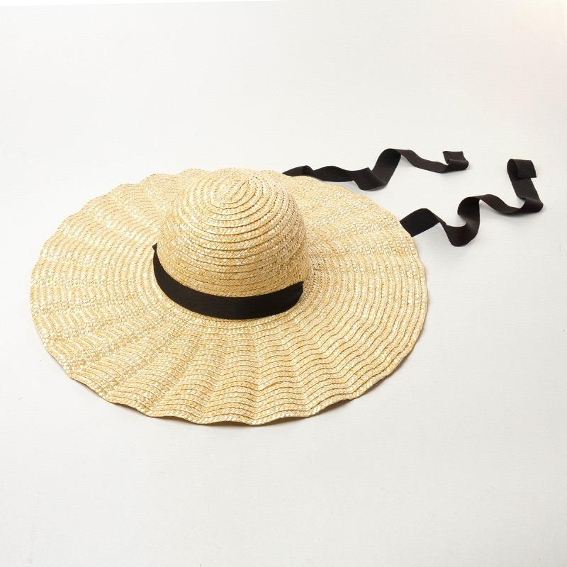 

2025 100% Raffia Large Brim Ribbon Straw Hat Summer Sun Visor Beach Hat Dome Top Sun Beach Accessories Hat for Women Elegant Cap 56-58CM чорний