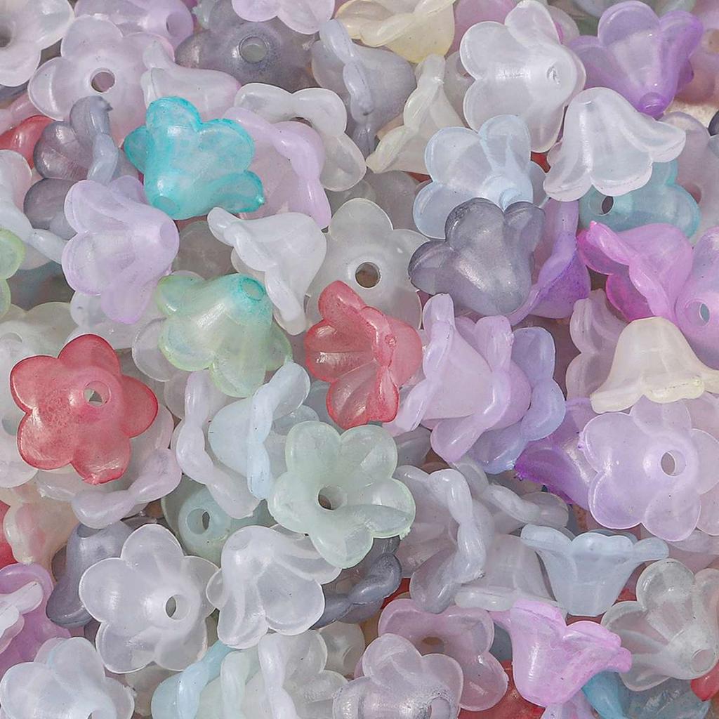 500g Acrylic Bellflower Beads Gradient AB Colorful Charm Trumpet Flower Pendant for DIY Jewelry Making Earrings Accessories