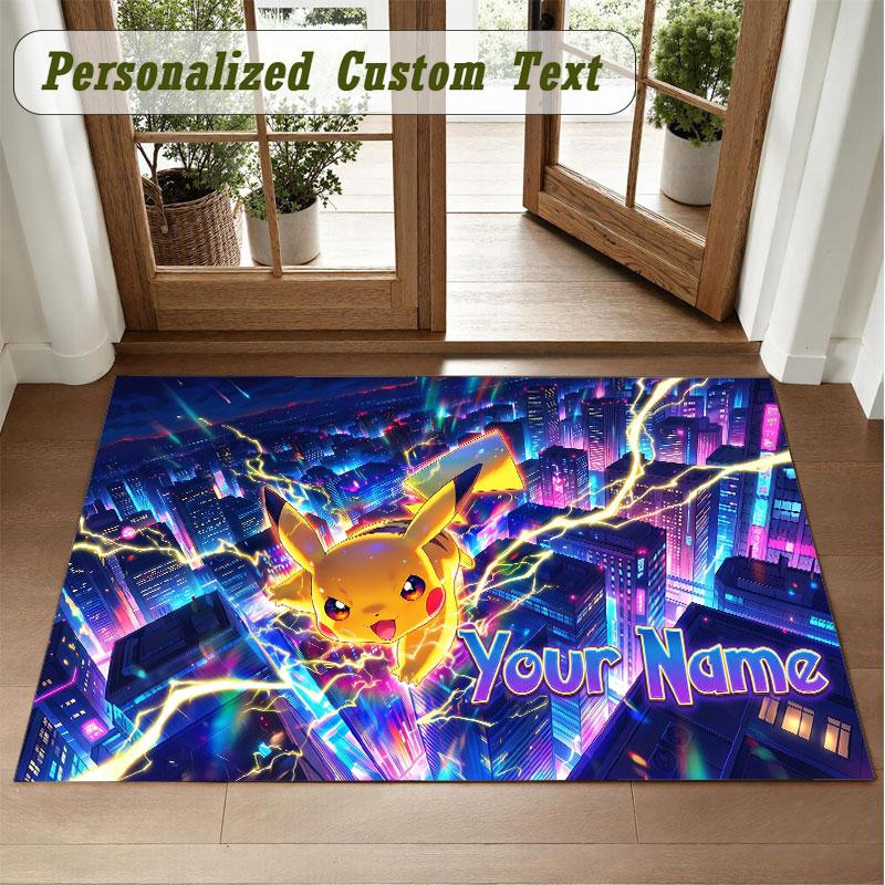 Crystal Velvet Square Rug Custom NamePokémon Pattern Non Slip Home Floor Decor Rug