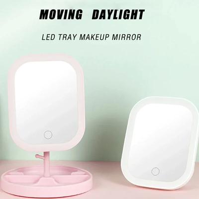 LED-Spiegel mit 3 Lichtfarben, tragbar, USB-Aufladung, Beauty-Make-up-Aufhelllicht, Smart HD Schreibtisch-Klappspiegel, INS-Pflege