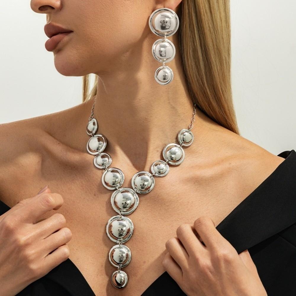 Punk Necklace Earrings Set Metal Exaggerated Geometric Jewelry Set  Banquet