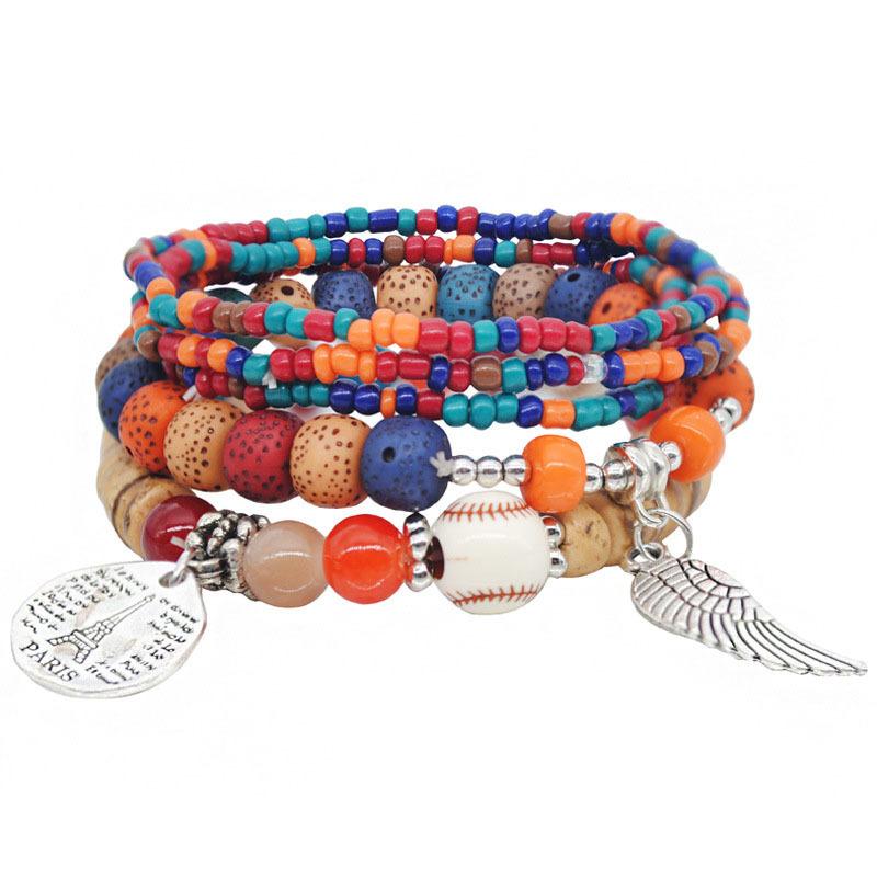 Bohemian Multi-Layer Rice Bead Bracelet Wings Personalized Versatile Bracelet Ethnic Style Travel Photo Bracelet Female Generation
