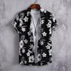 Hawaiian Shirt Men Fashion Flower Geometric Printed Blouse Single-breasted Beach Short SleeveTops Men's Holiday Clothing